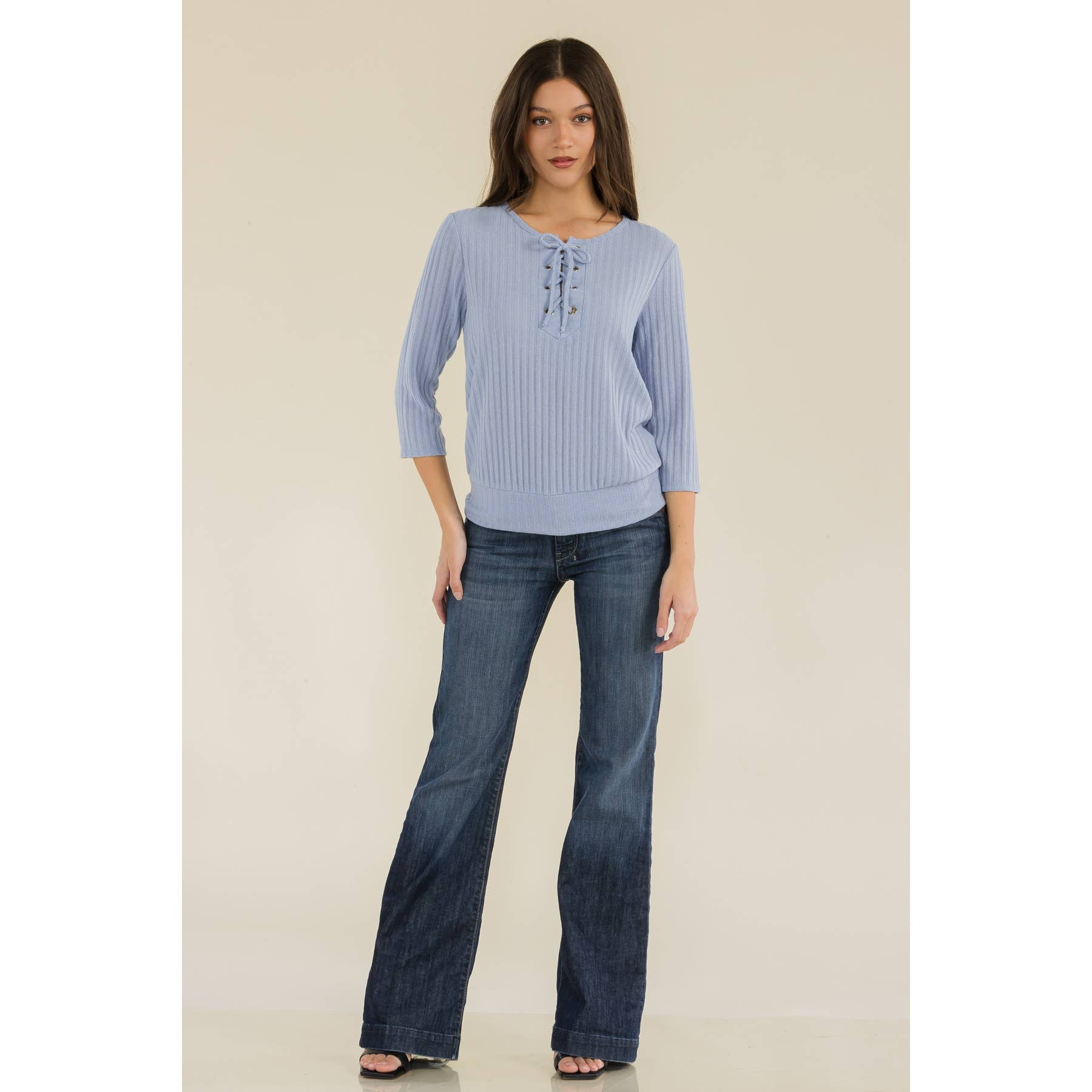 Perseption - LACE UP GROMMENT BANDED BOTTOM DOLMAN TOP