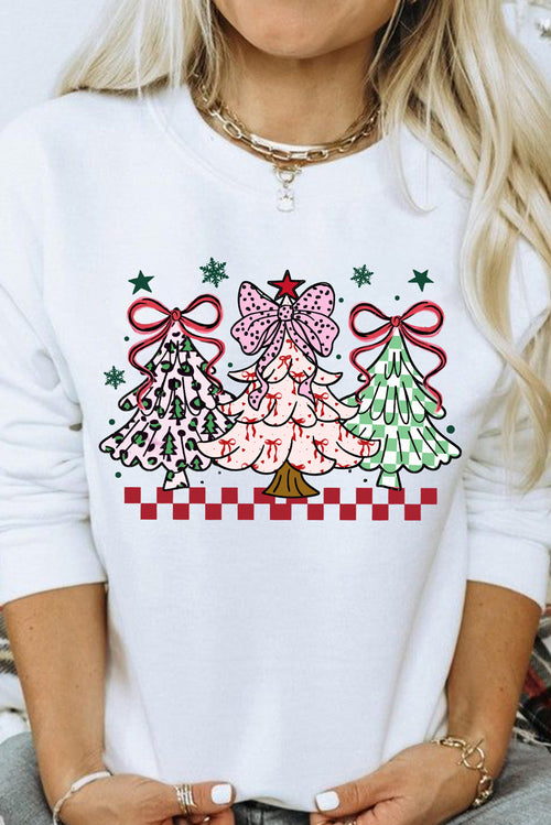 White Christmas Tree Graphic Heat Transfer Printing Holiday Sweatshirt