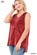 42POPS - ",,,._ Plus size Washed Cotton Sleeveless Top