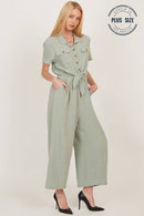 Shopin LA - CSP9220P - PLUS BUTTON UP FRONT POCKET COLLARED JUMPSUIT