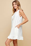 Shopin LA - SD21010-25038 - WOMEN SOLID SLEEVELESS RUFFLED MIDI DRESS