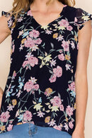 Shopin LA - SP2919T-0619 - WOMEN FLORAL PRINT RUFFLE BLOUSE