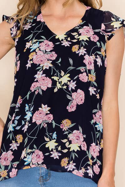 Shopin LA - SP2919T-0619 - WOMEN FLORAL PRINT RUFFLE BLOUSE