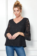 Winslow Collection - V NECK ELBOW SLEEVE LACE TOP G9018250P