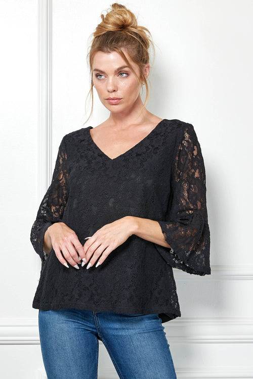Winslow Collection - V NECK ELBOW SLEEVE LACE TOP G9018250P