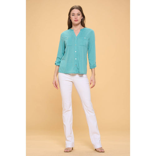 Perseption - FULL PLACKET MANDERINE ROLL TAB SHELL BUTTON SHIRT