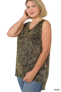 42POPS - ",,,._ Plus size Washed Cotton Sleeveless Top