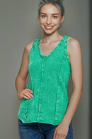 42POPS - `.FRENCH TERRY CRINKLE WASHED RAW EDGE V-NECK SLEEVEL