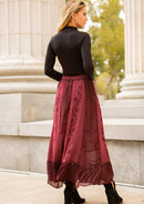Young Threads - Women Patchwork Embroidered Maxi Skirt With Side Pockets: CHARCOAL TRIM / REGULAR (S-M-L-XL 1-2-2-1)