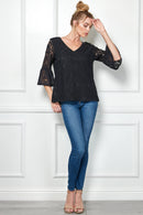 Winslow Collection - V NECK ELBOW SLEEVE LACE TOP G9018250P