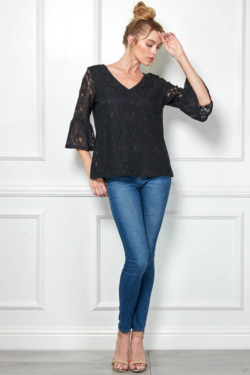 Winslow Collection - V NECK ELBOW SLEEVE LACE TOP G9018250P