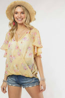 Madelyn - LYT14199A-PRINTED CROSS OVER FLARE SLEEVE TOP