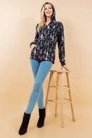 Cat Facing Backward Adorable Print Zipper Hoodie