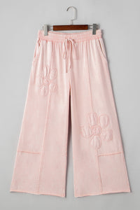 Pink Flower Patch Mineral Washed Cropped Wide Leg Pants
