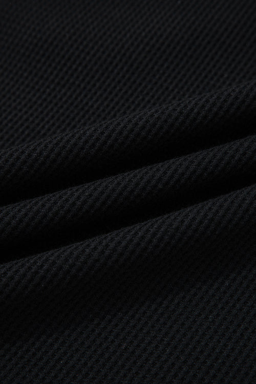 Black Plus Size Textured Contrast Denim Patchwork Button Polo Tee