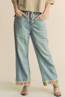 Davi & Dani - CROCHET TRIM STRAIGHT LEG DENIM JEANS