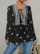 Hope & Sunshine - Boho Lantern Sleeve Tie-Neck Blouse