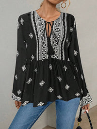 Hope & Sunshine - Boho Lantern Sleeve Tie-Neck Blouse