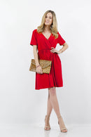 42POPS - 0719 Brushed Dty Buttery Soft Fabric Surplice Dress w/ pockets SI