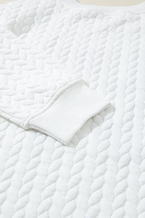 White XOXO Chenille Letter Patch Quilted Sweatshirt