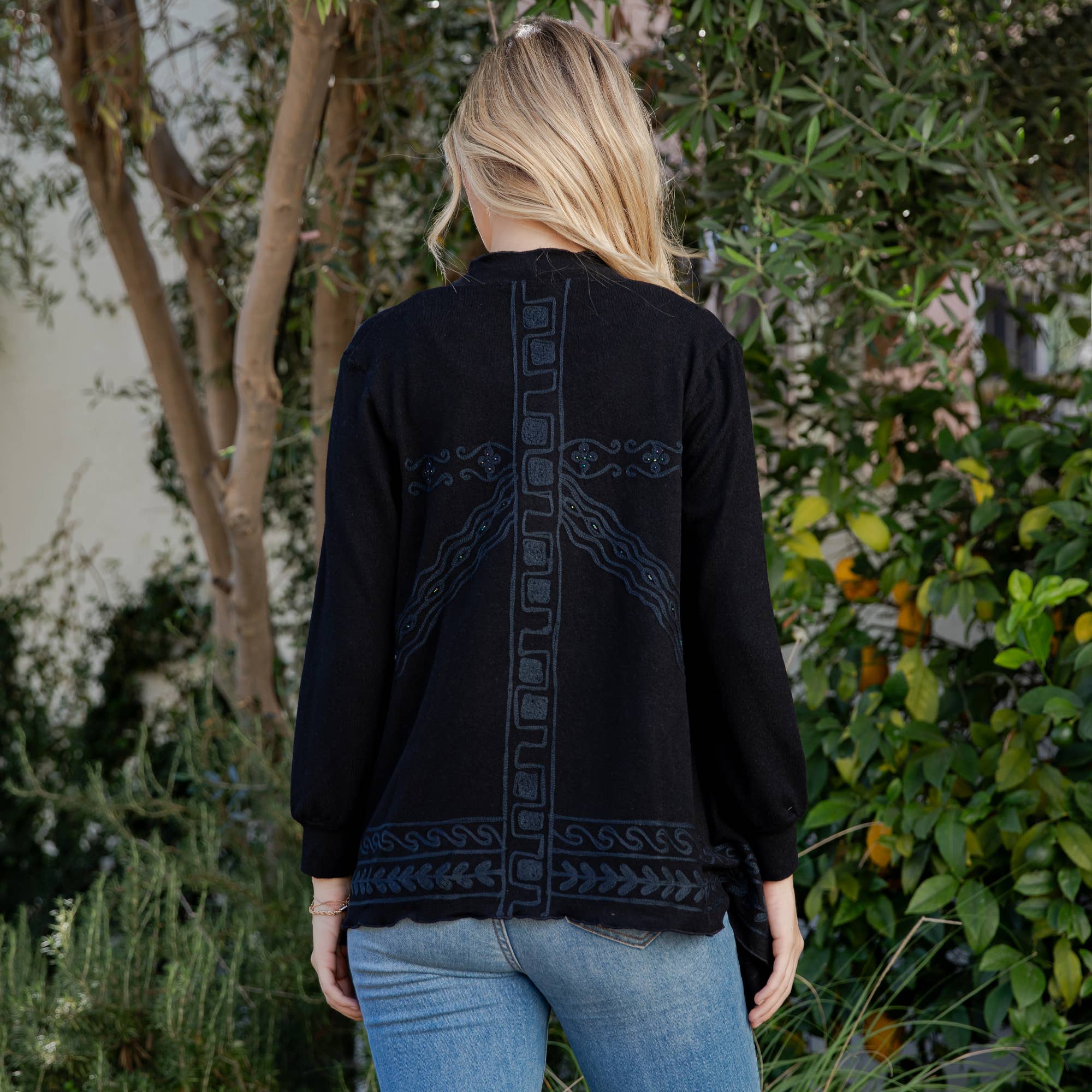 Young Threads - Artisan Plush Knit Kimono Shrug with Handcrafted Embroidery