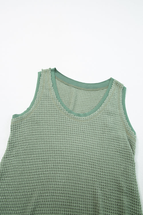 Black Scoop Neck Waffle Knit Splicing Flowy Vest