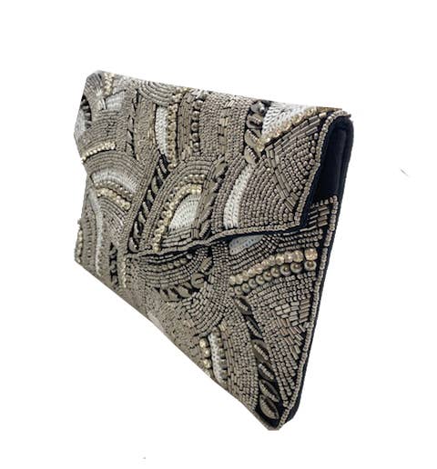 Ole - Hematite Patterned Beaded Clutch LAC-SS-478