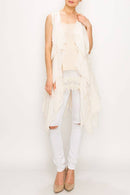 Origami Apparel ~  Lace and Crochet inspired - CHIFFON LAYERED CROCHET VEST -4384 NAT
