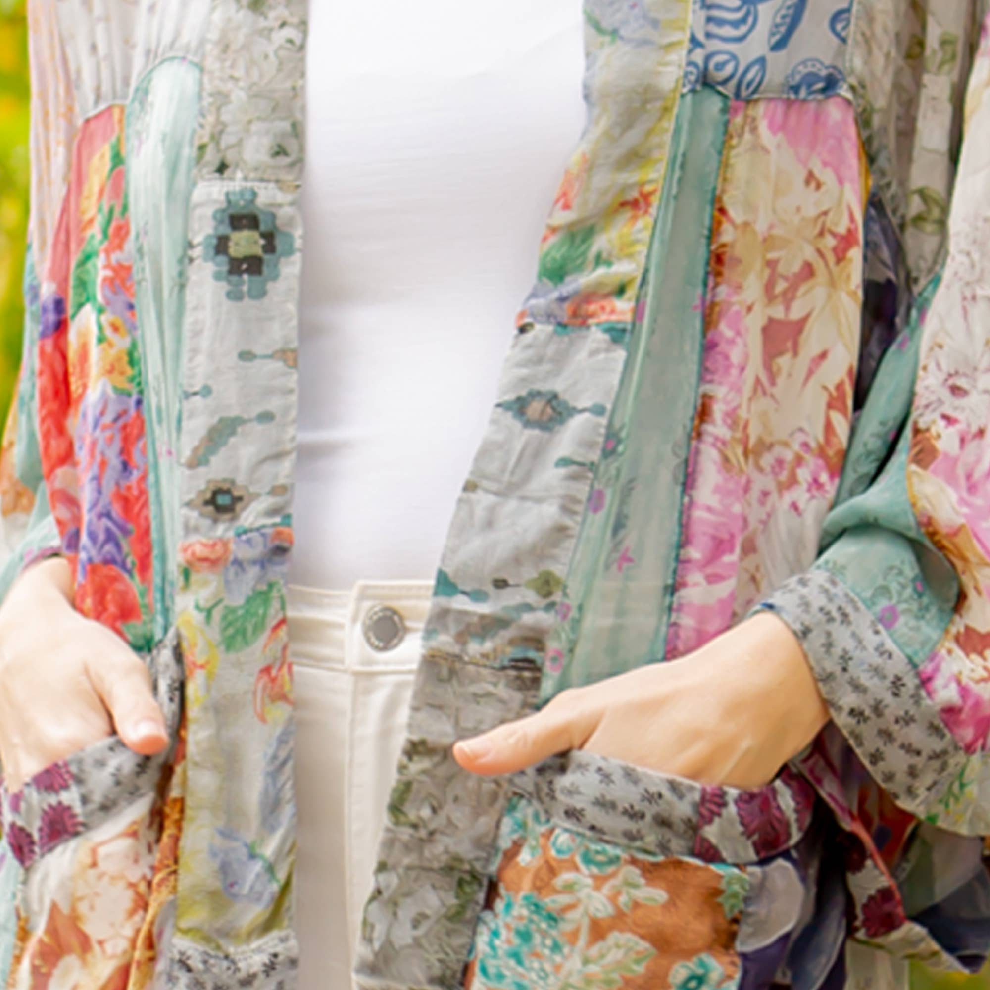 YOUNG THREADS - Western Kimono Top In Overdyed Mix N Match Patches