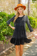 Young Threads - Women’s 3/4 Sleeve Round Neck Embroidered Boho Western Dress