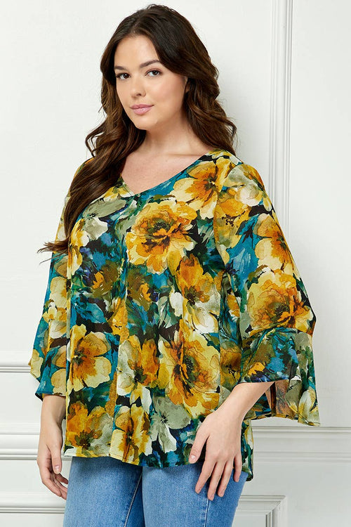 Winslow Collection - PLUS SIZE RUFFLE SLEEVE V-NECK SWING BLOUSE