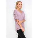 Perseption - Grommet Lace Up Sleeve V Neck Top