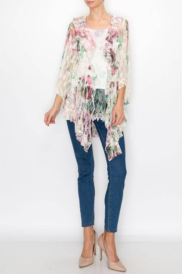 Origami Apparel ~ OLS-4495BG/Big Rose Lace and Crochet inspired Cardigan with Ruffles