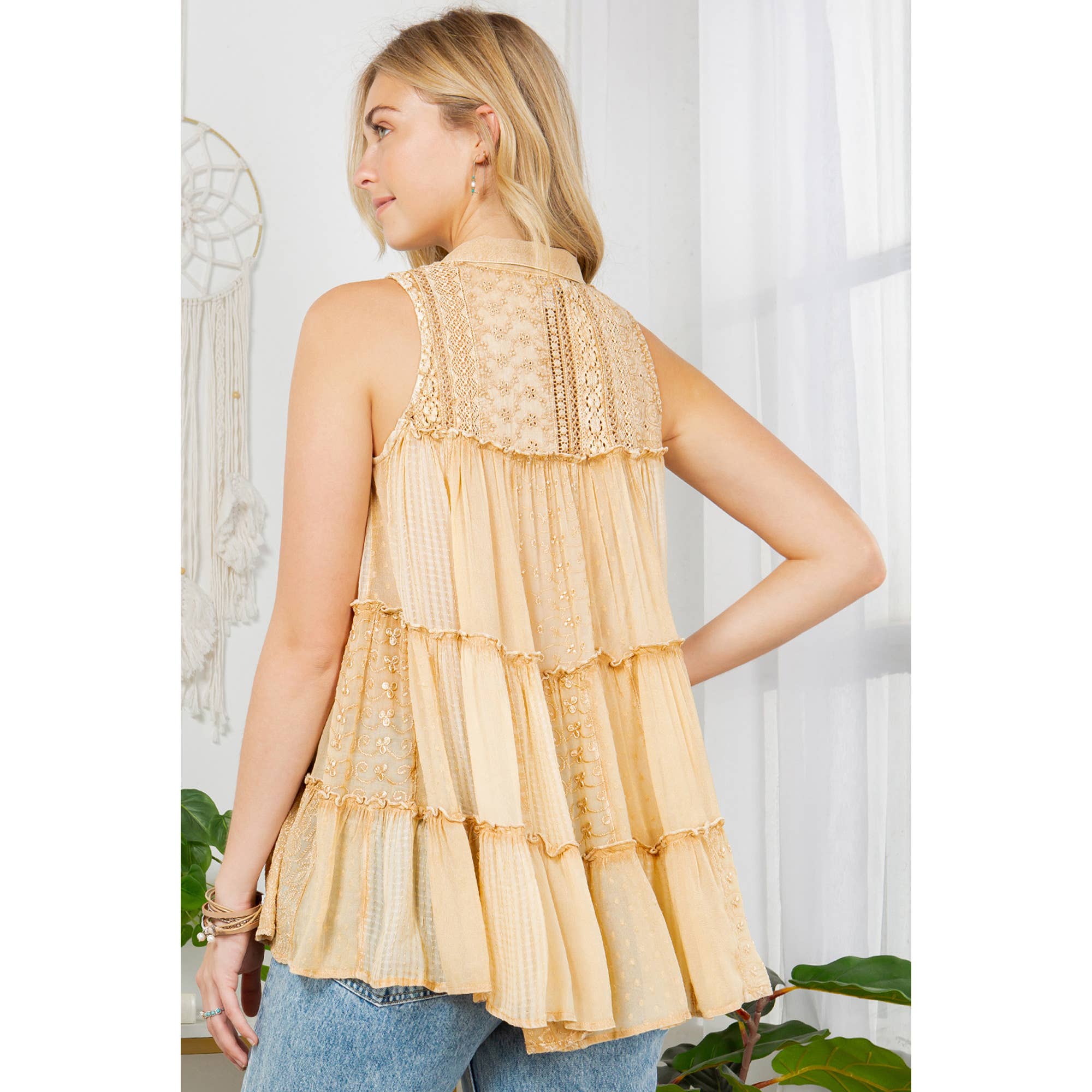 Young Threads - Sleeveless Jhabla Top Embroideried Stonewashed