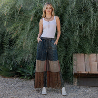 Young Threads - Boho chic Tiered Patch Inserted Denim &Knit Pants(New Color)
