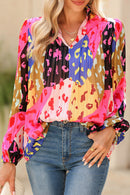 Orange Leopard Print Puff Sleeve Crinkle Blouse