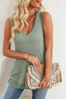 Black Scoop Neck Waffle Knit Splicing Flowy Vest