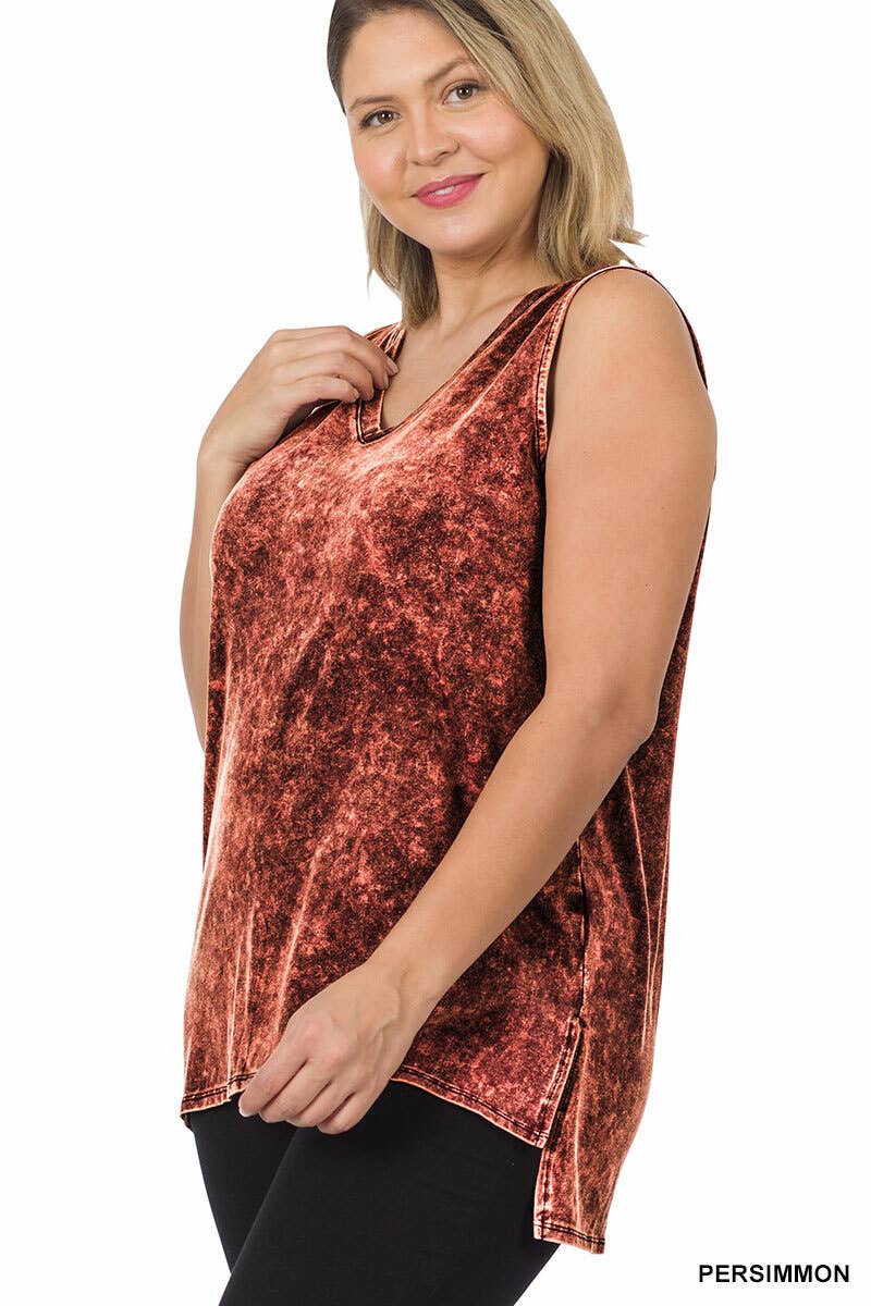 42POPS - ",,,._ Plus size Washed Cotton Sleeveless Top