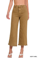 42POPS - ",,..Acid Washed Frayed Cutoff Hem Straight Wide Pants