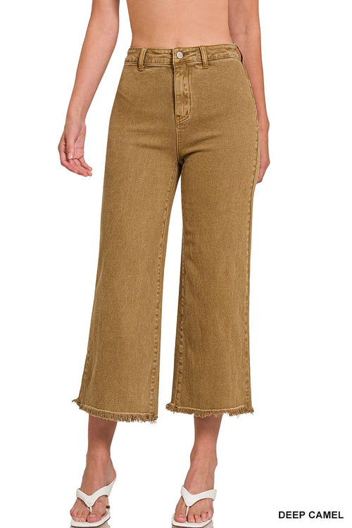 42POPS - ",,..Acid Washed Frayed Cutoff Hem Straight Wide Pants