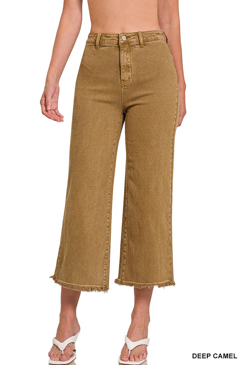 42POPS - ",,..Acid Washed Frayed Cutoff Hem Straight Wide Pants