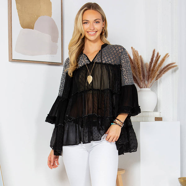 Young Threads - Boho Chic Jhabla Top with Georgette and Lace