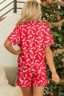 Red Christmas Candy Cane Print Pajama Set