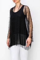 Origami Apparel ~  Lace and Crochet inspired - PEARL DETAILED MESH CARDIGAN OLS-4726 BLACK