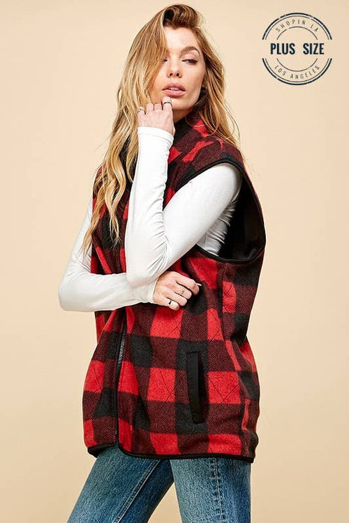 Shopin LA - SPT5193P. - PLUS SIZE REVERSIBLE PLAID ZIP UP POCKET VEST