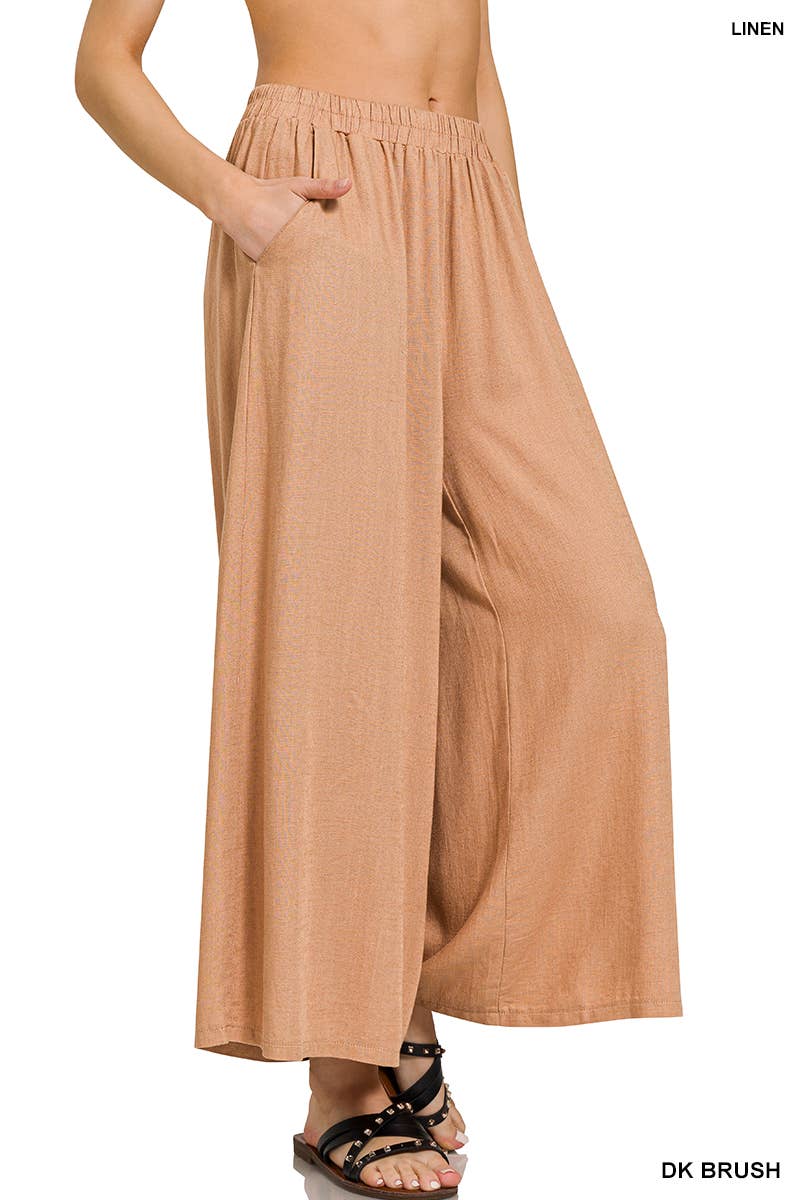 42POPS - ",,, WOVEN PLEATED LINEN BLEND WIDE LEG PANTS