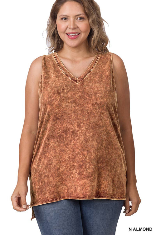 42POPS - ",,,._ Plus size Washed Cotton Sleeveless Top