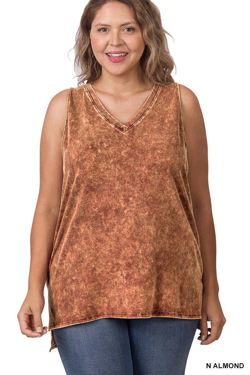 42POPS - ",,,._ Plus size Washed Cotton Sleeveless Top
