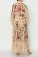 Origami Apparel ~  Lace and Crochet inspired - Romantic Lace Bell-Sleeved A-Line Midi Dress - 4658TP-BIG ROSE