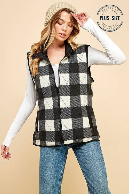 Shopin LA - SPT5193P. - PLUS SIZE REVERSIBLE PLAID ZIP UP POCKET VEST